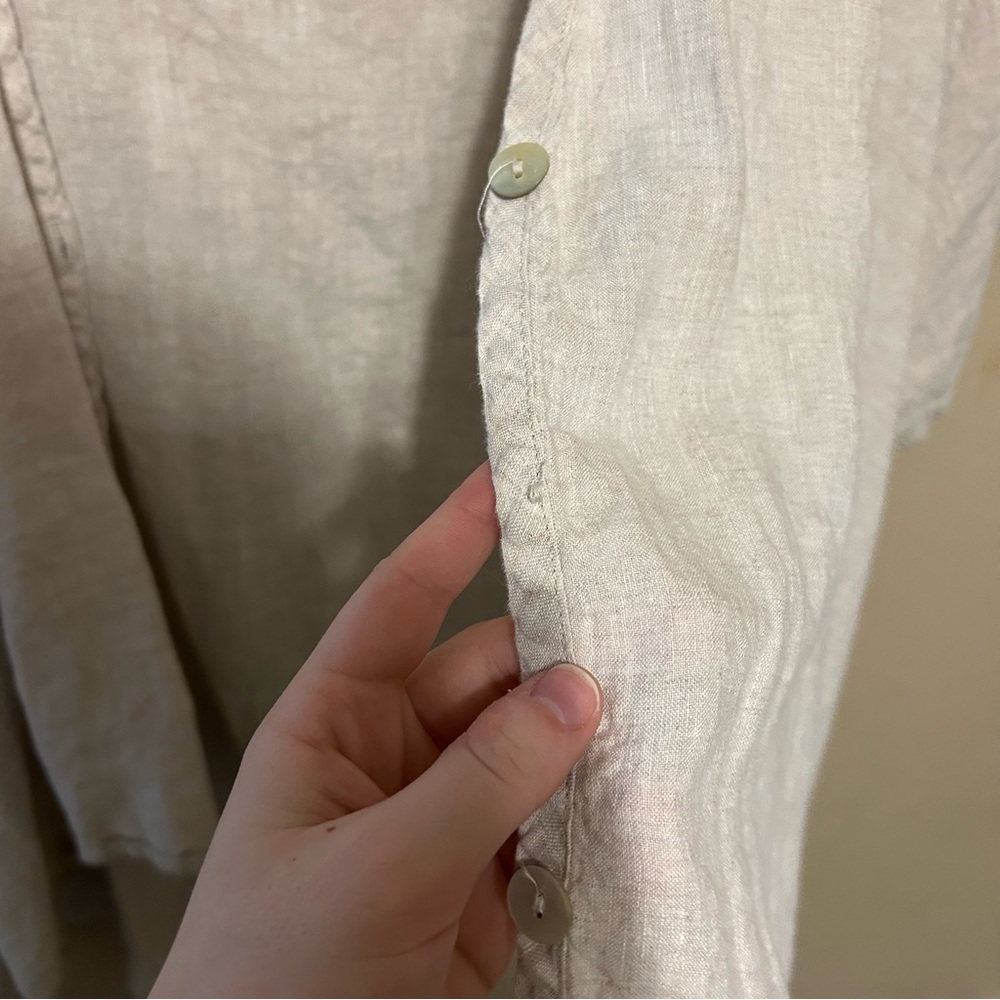 Match Point USA Linen Open Front Beige Cardigan Sz L Boho Natural Fiber Basic - Picture 4 of 8